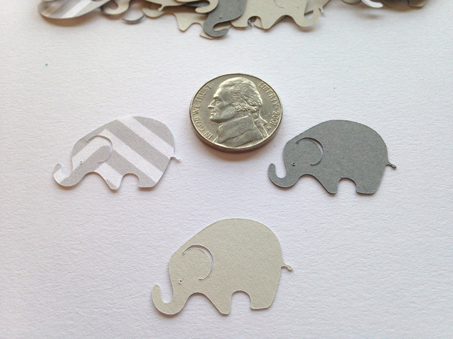 100 Gray Elephant Die Cuts – Neutral Baby Shower Confetti