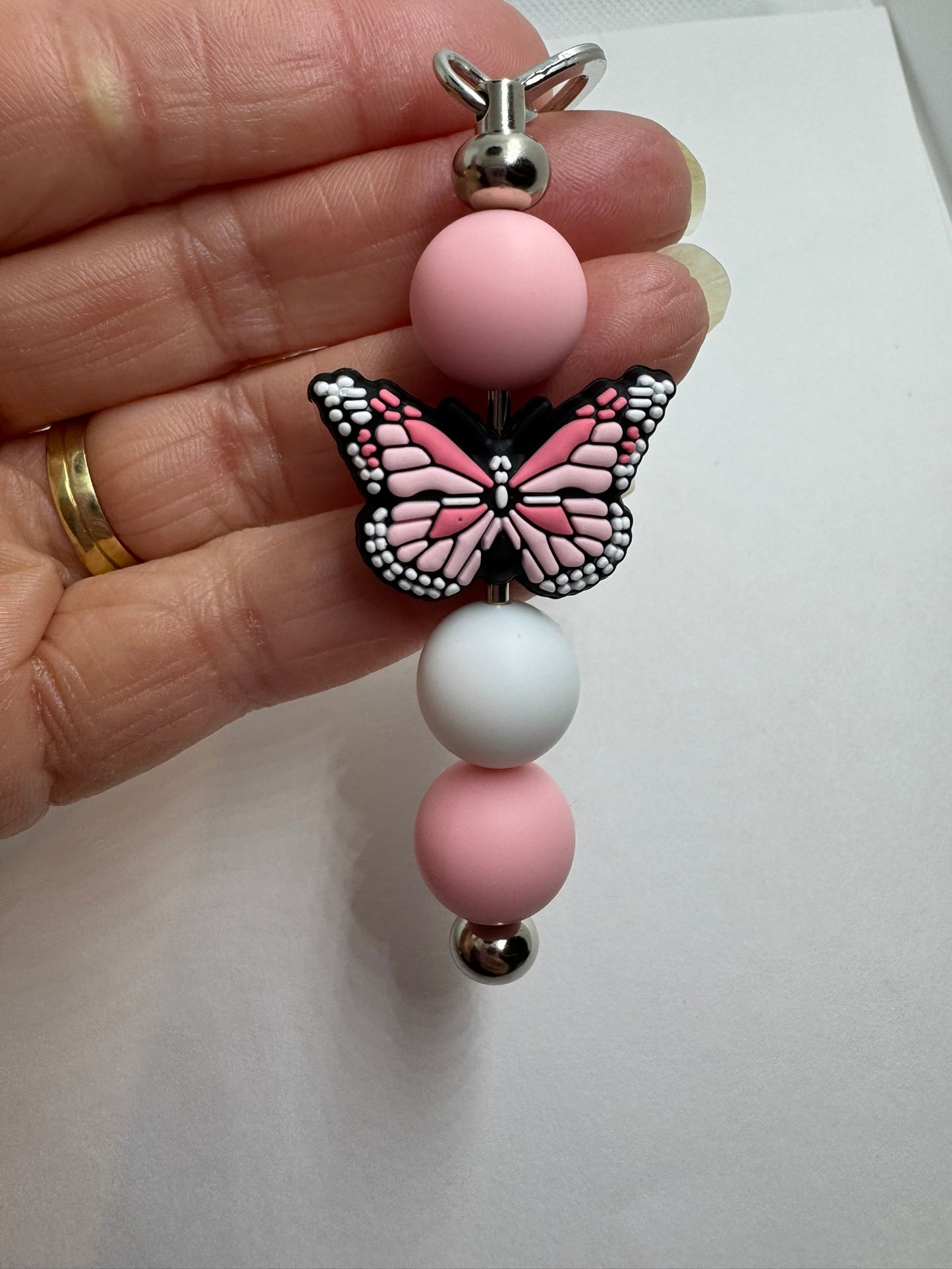 Pink Butterfly Bookmark, Reading Accessory, Beaded Metal Bookmark