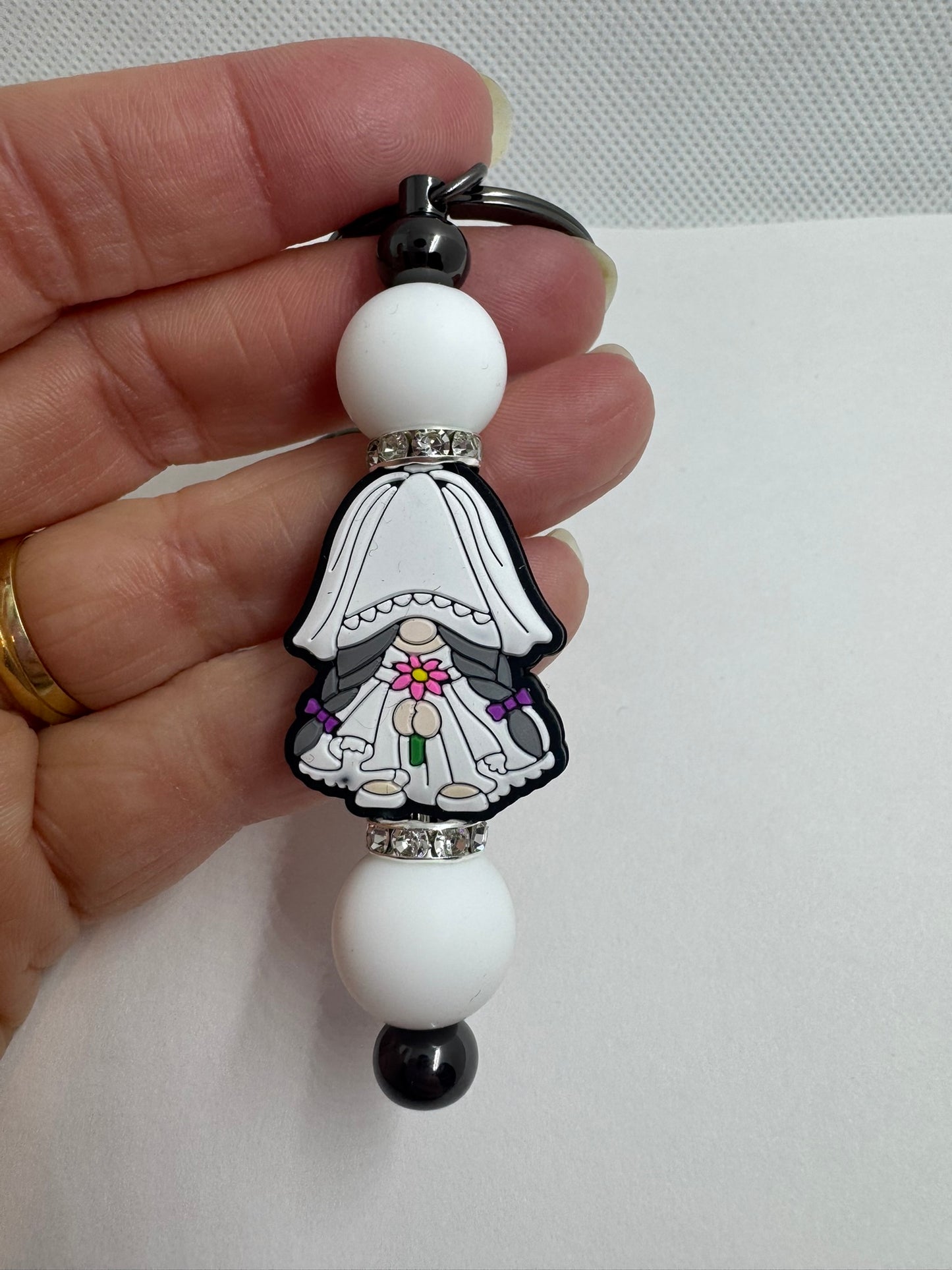Bride Gnome Silicone Bead Keychain Wedding Gift