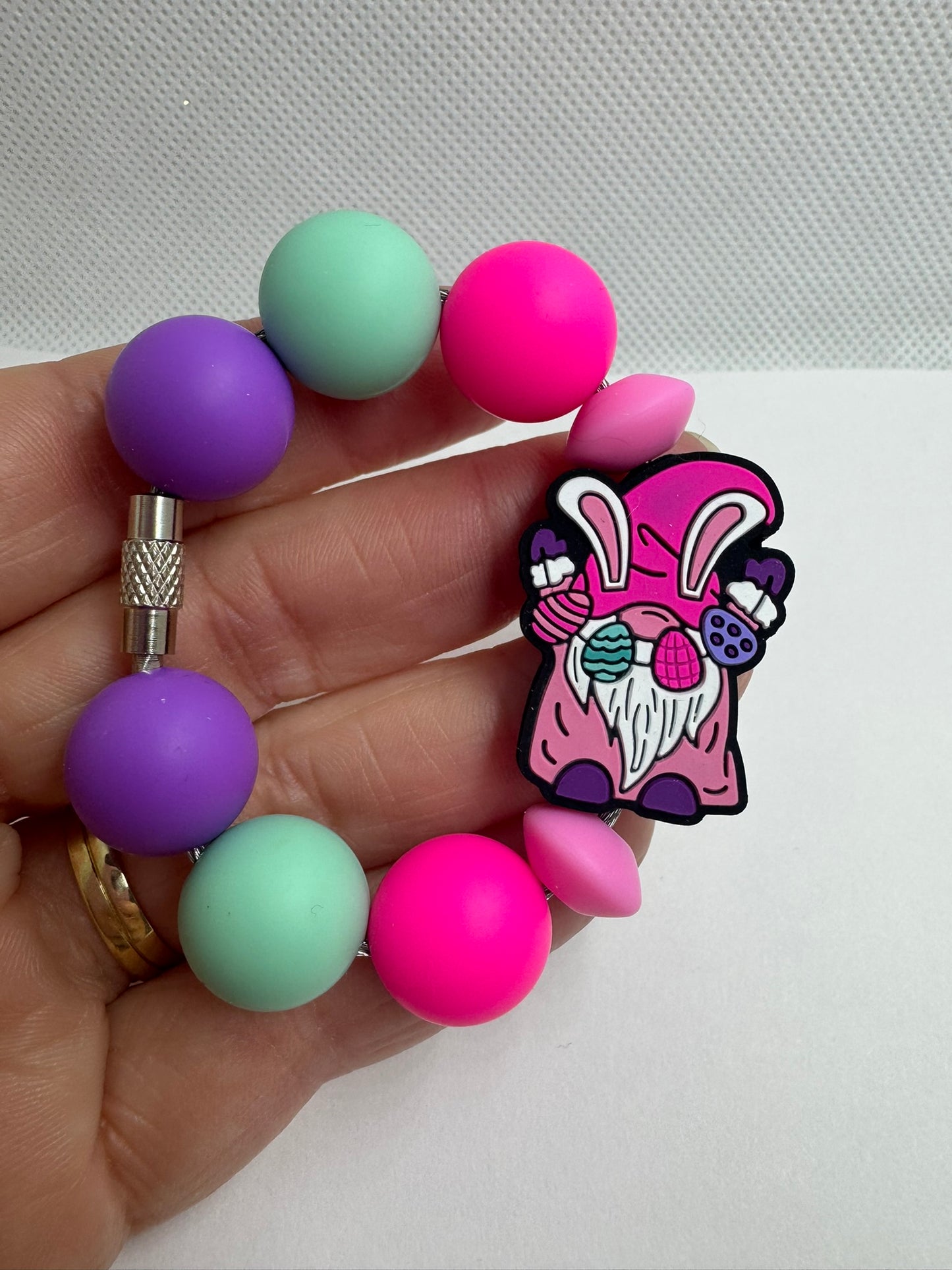 Easter Bunny Gnome Cup Charm Pink Purple Green