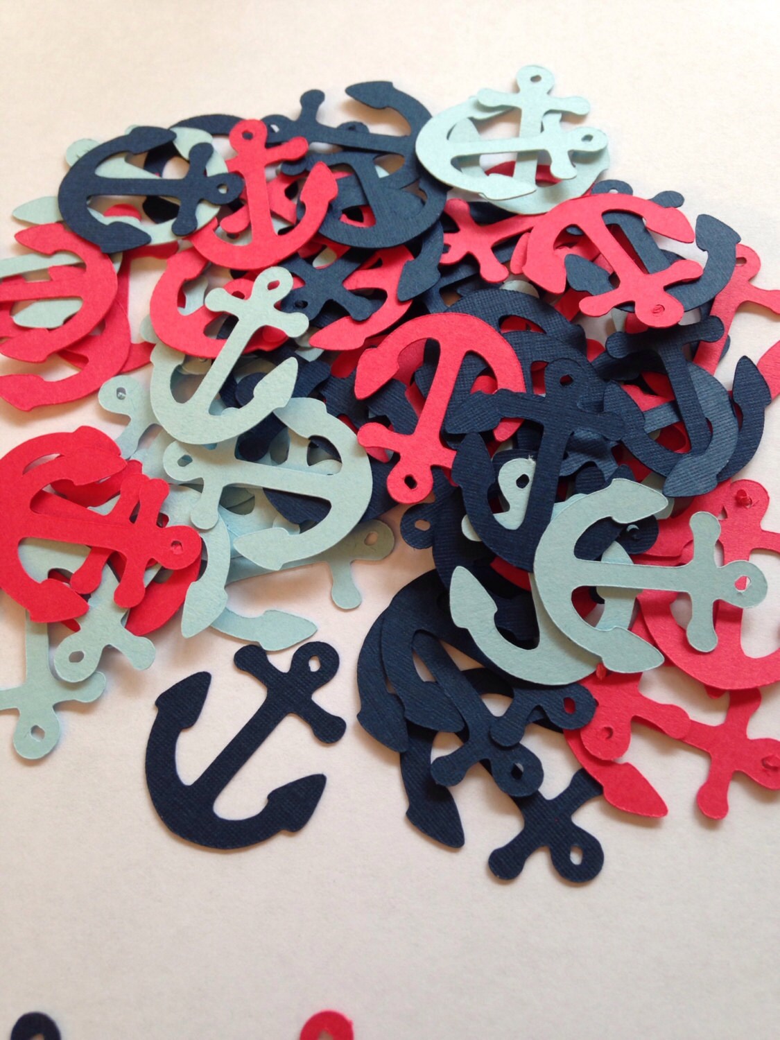 Navy Red Light Blue Anchor Confetti | 100 Count 1 Inch Nautical Die Cuts | Baby Shower Table Scatter