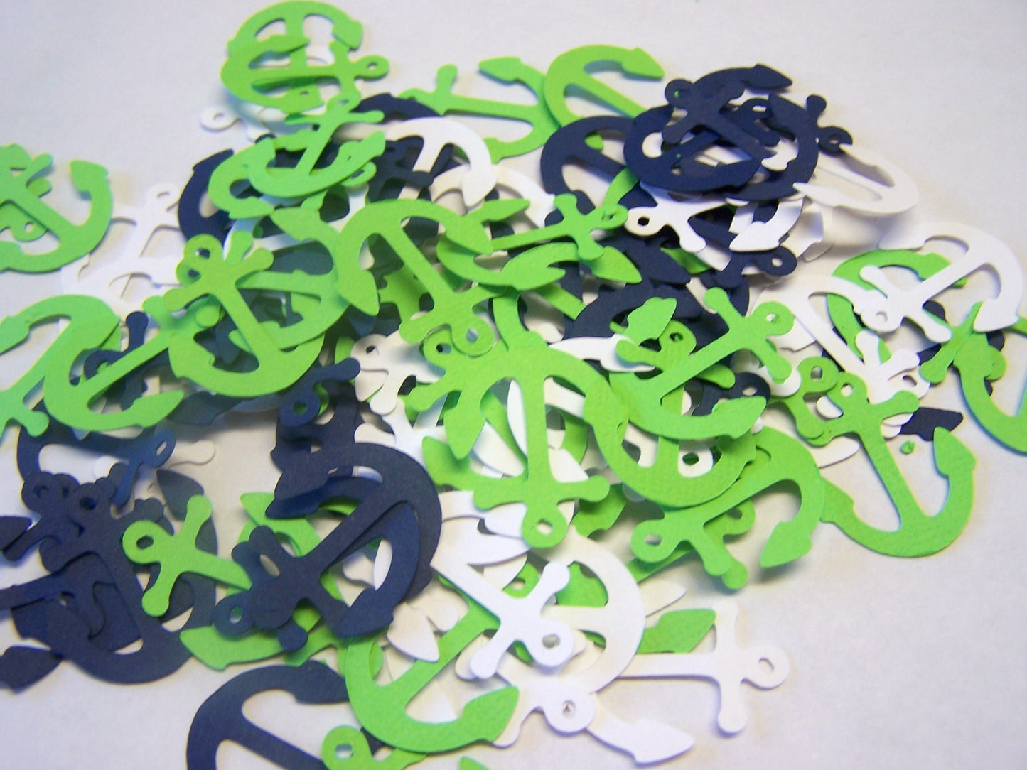 100 Lime Green White Navy Anchor Confetti, Nautical Baby Shower Decorations, Anchor Table Scatter, Coastal Party Decor (Copy)