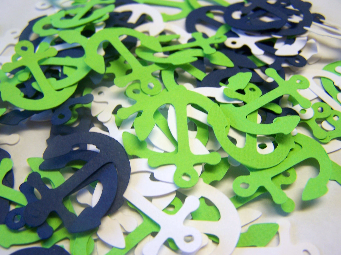 100 Lime Green White Navy Anchor Confetti, Nautical Baby Shower Decorations, Anchor Table Scatter, Coastal Party Decor (Copy)