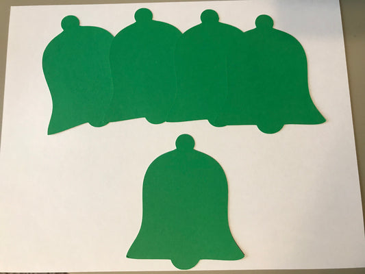 25 Green Bell Die Cuts, 4 Inch Christmas Bell Cutouts, Holiday Craft Paper Bells, Christmas Scrapbooking Embellishments, DIY Gift Tags