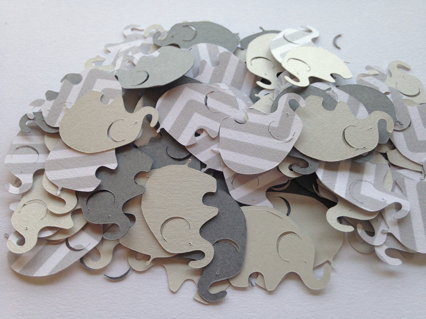 100 Gray Elephant Die Cuts – Neutral Baby Shower Confetti