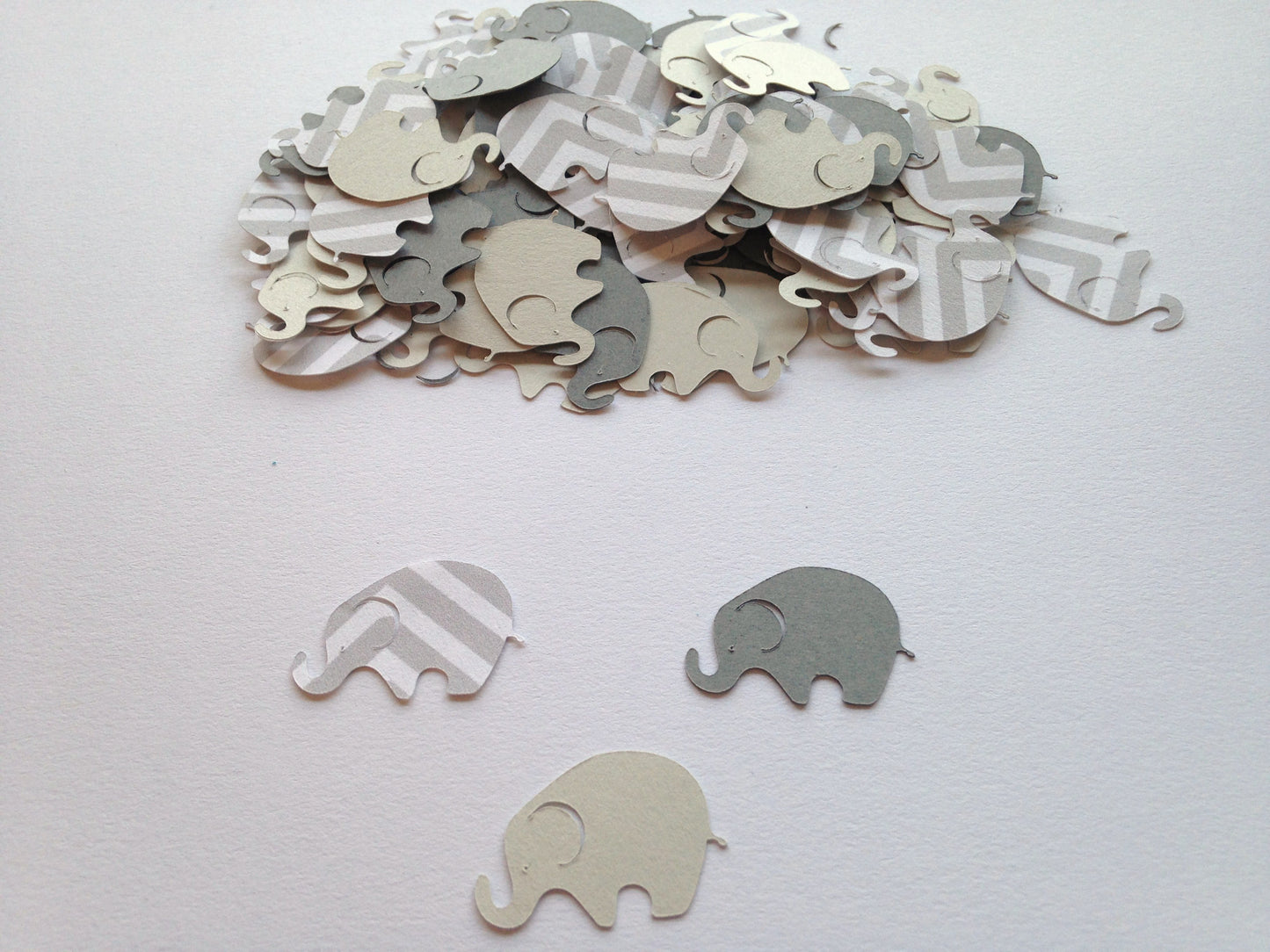 100 Gray Elephant Die Cuts – Neutral Baby Shower Confetti