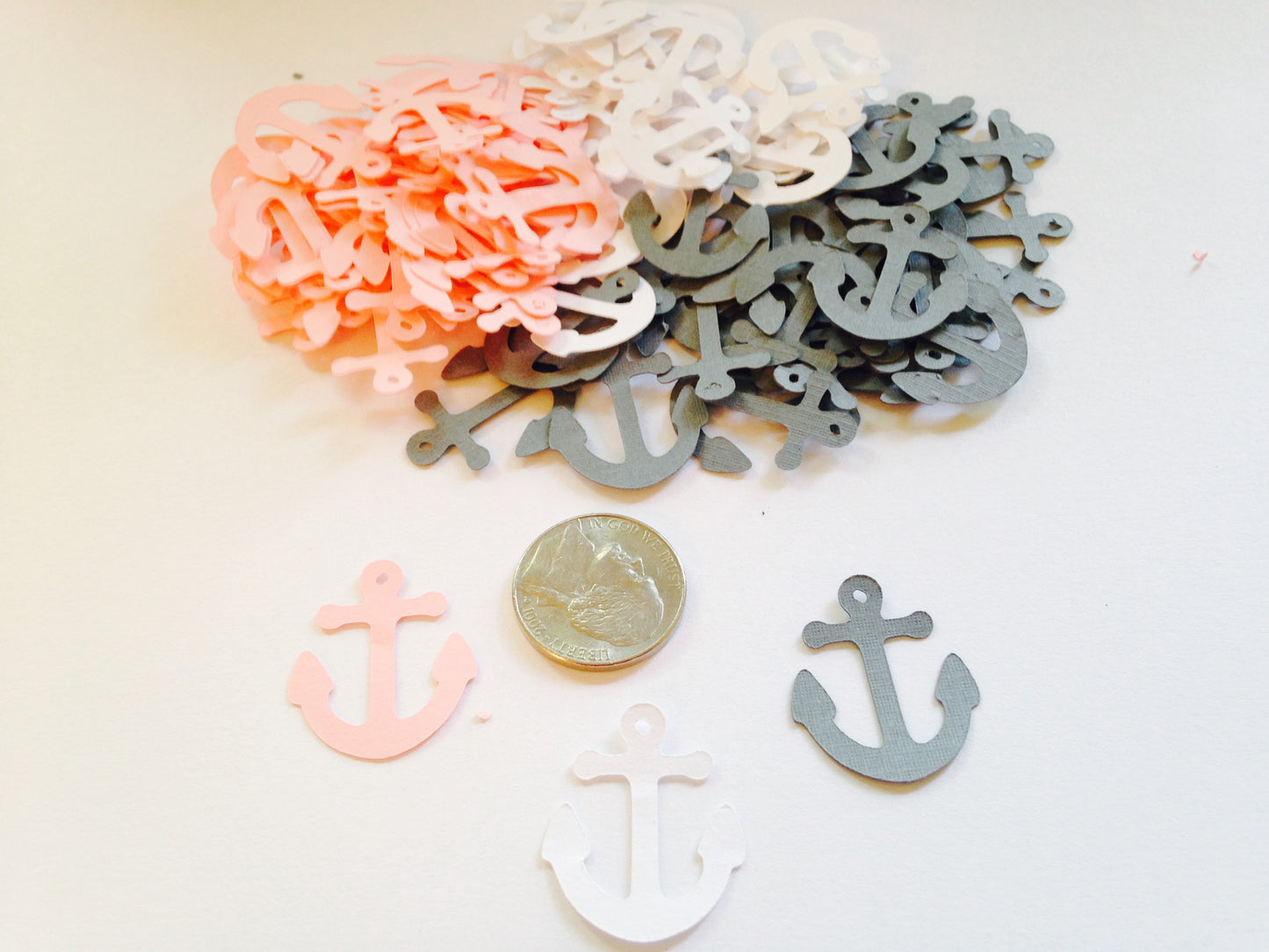1 Inch Anchor Confetti – 100 Count – Pink, White & Gray Nautical Party Decorations