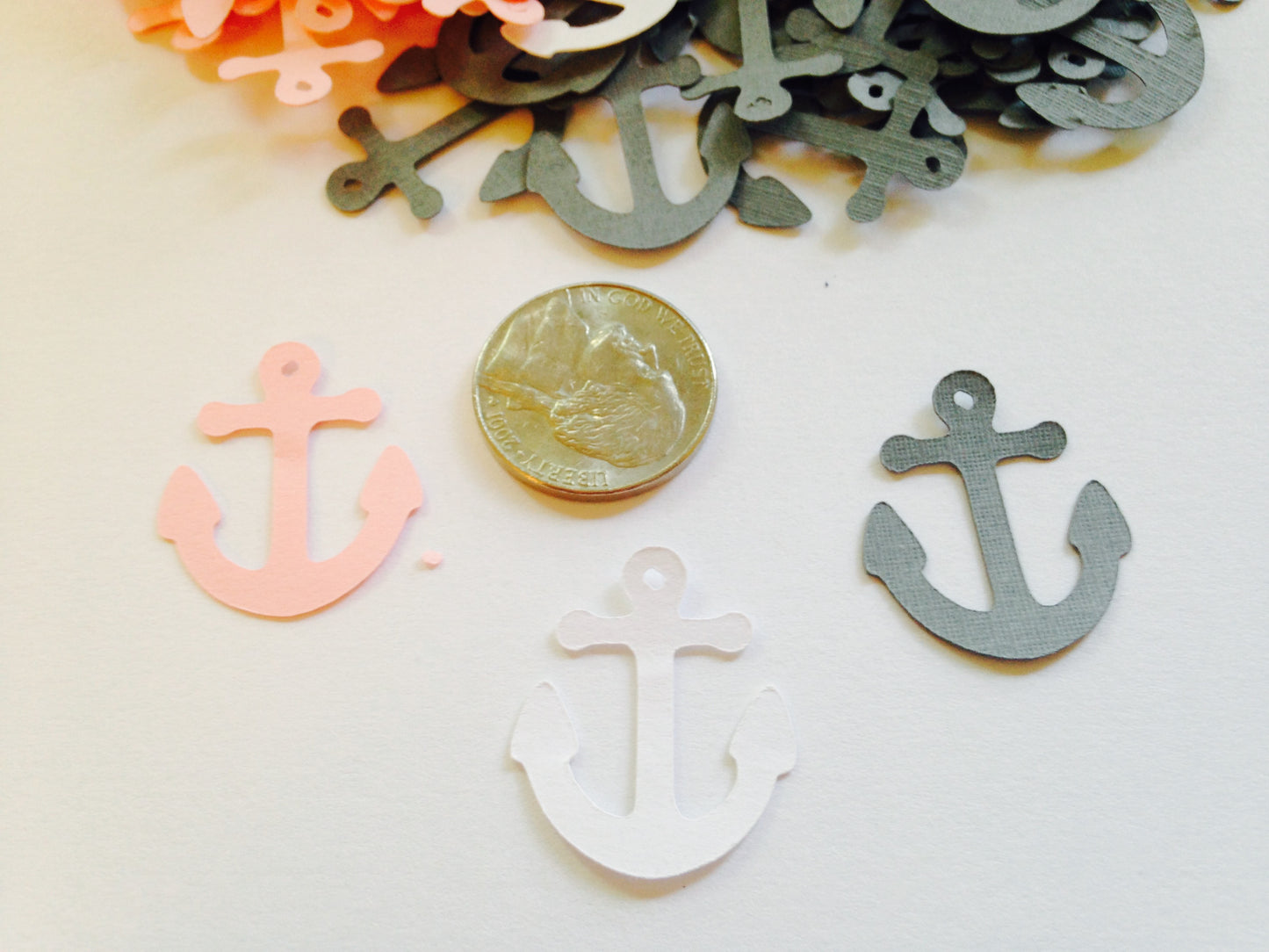 1 Inch Anchor Confetti – 100 Count – Pink, White & Gray Nautical Party Decorations
