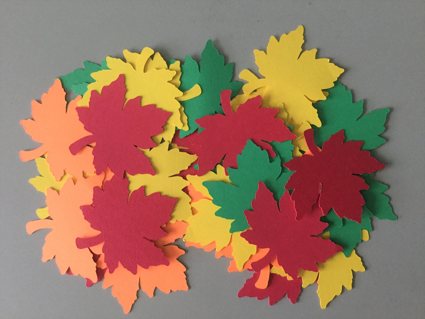 48 Red Orange Yellow Green Fall Leaves Die cuts, 2 1/2 inch Leaf Cutout, Large Leaf Confetti, Thanksgiving Decor,  Autumn Leaves