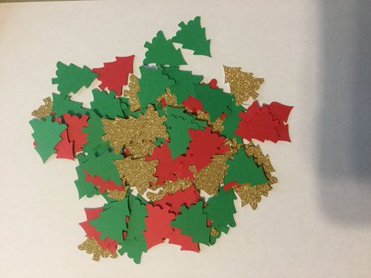 100 Christmas Tree Cut Outs, 1 Inch Christmas Die Cuts, Christmas Confetti, Christmas Party Decor, Holiday Confetti Red Green Gold Confetti