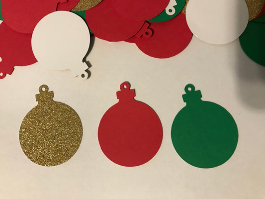 Christmas Ornament Cardstock Die Cuts – Red, Green & Gold Glitter Paper Cutouts for Crafts, Scrapbooking & Holiday Décor (Set of 75)
