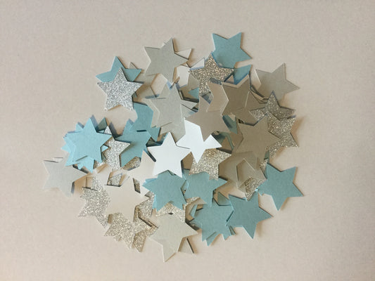 100 Twinkle Little Star, Blue Silver Glitter Confetti,Baby Shower Confetti, Wedding Confetti, Bridal Shower, First Birthday Decor, Scatter