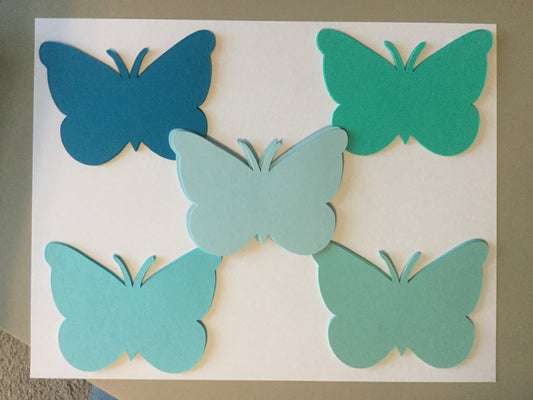 Shop 25 blue and green butterfly die cuts made from quality cardstock. Perfect for scrapbooking, classroom crafts, baby showers, card making, spring decorations, and DIY projects.