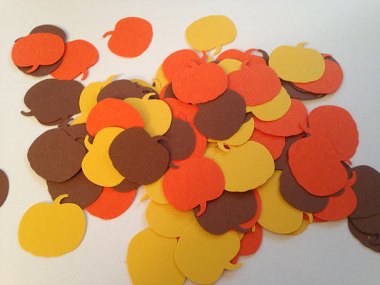 100 Pumpkin Cardstock Die Cuts – Orange, Brown & Yellow Paper Cutouts for Fall Crafts, Scrapbooking & Party Décor