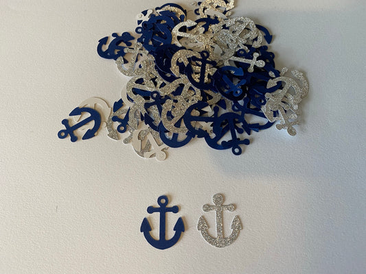Navy Blue Silver Anchor Confetti, Nautical Baby Shower, Nautical Confetti,  Anchor Cut Out, Nautical Wedding