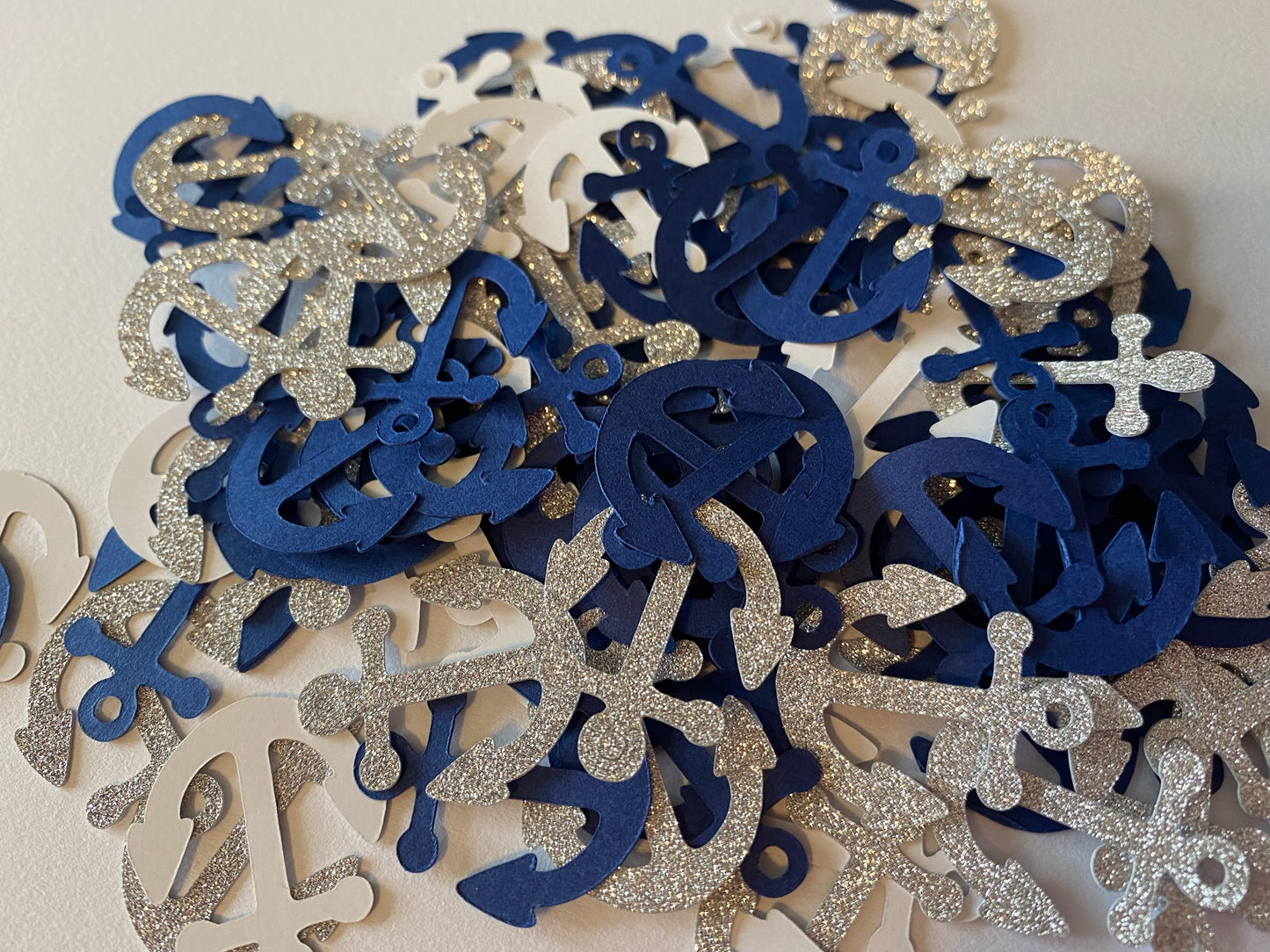 Navy Blue Silver Anchor Confetti, Nautical Baby Shower, Nautical Confetti,  Anchor Cut Out, Nautical Wedding