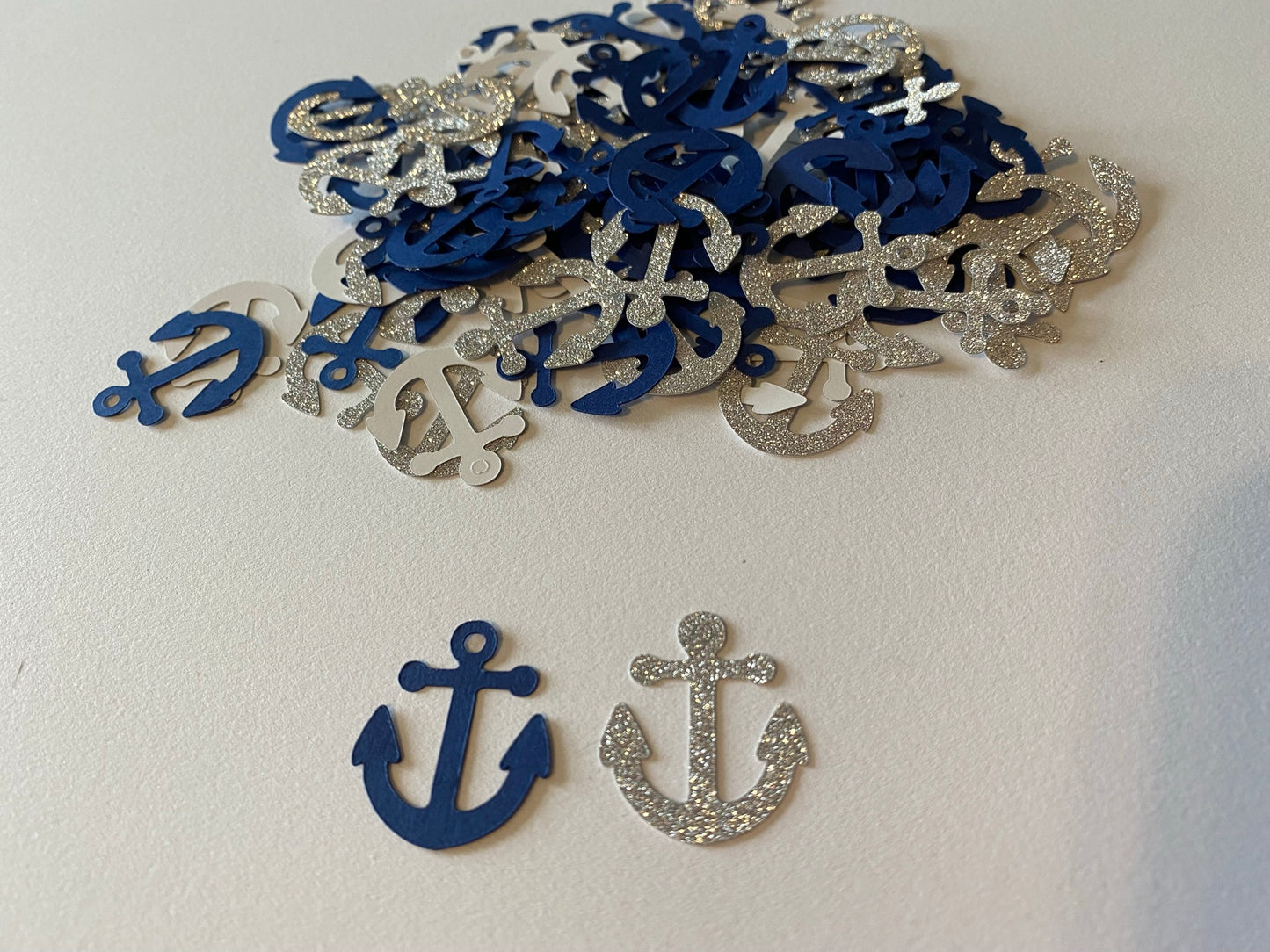 Navy Blue Silver Anchor Confetti, Nautical Baby Shower, Nautical Confetti,  Anchor Cut Out, Nautical Wedding