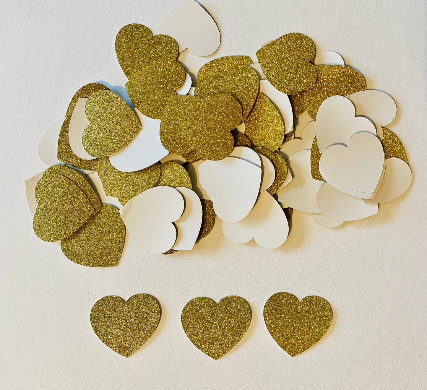 100 Gold Glitter Heart Confetti, Valentine Confetti, Valentine Cutout, Heart Die Cuts, Valentine Party Confetti, Wedding Confetti