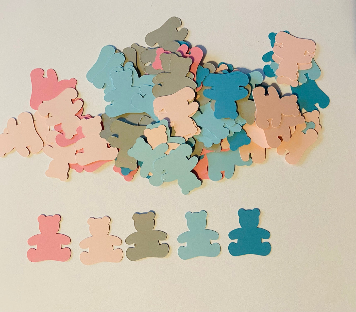 1 Inch Teddy Bear Die Cuts – 100 Count – Gender Reveal Pink Blue Gray