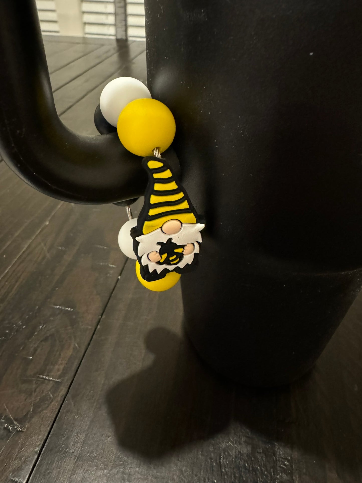 Gnome Bee Cup Charm Yellow Black White