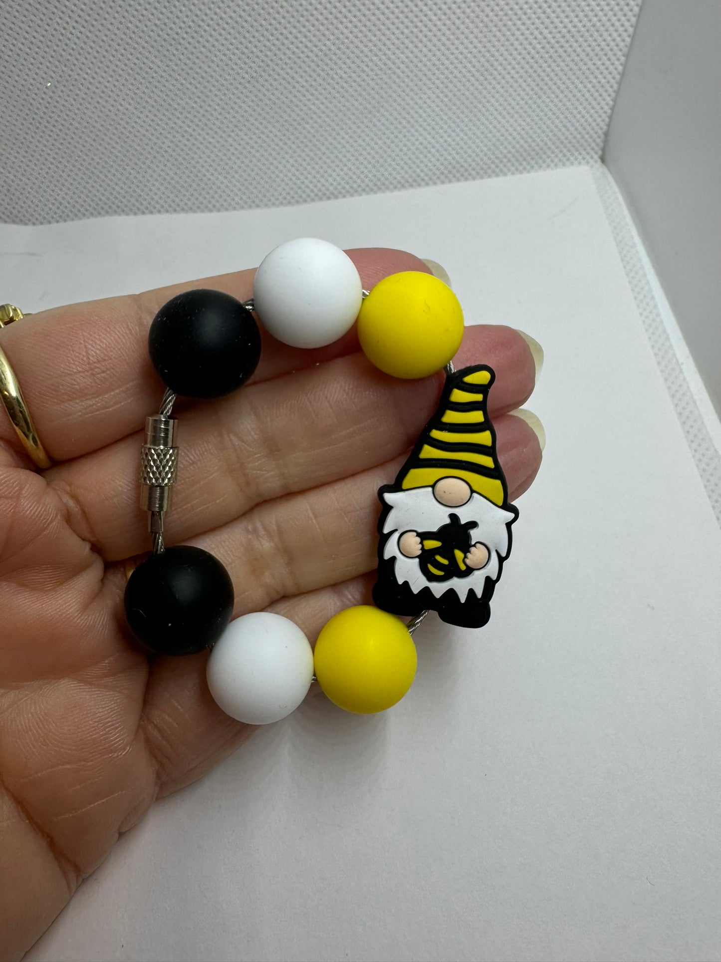 Gnome Bee Cup Charm Yellow Black White