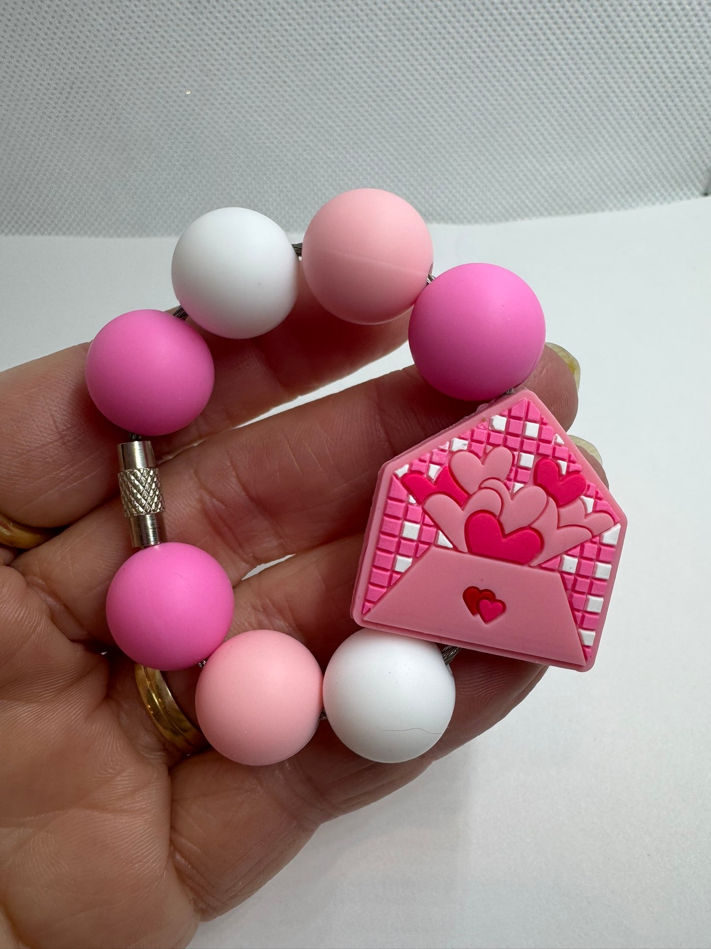 Pink Evelope Heart Valentine Cup Charm