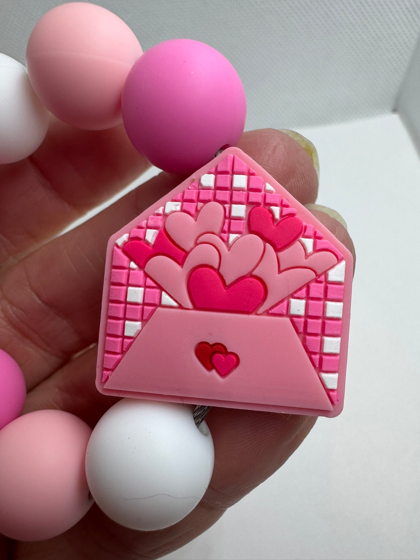 Pink Evelope Heart Valentine Cup Charm