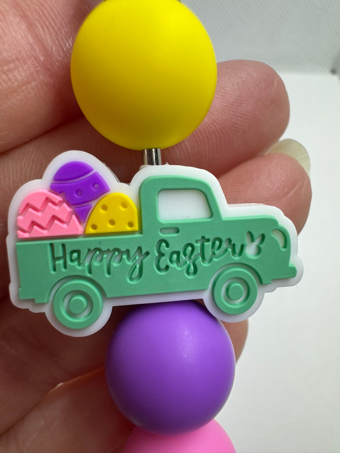 Happy Easter Silicone Bead Keychain