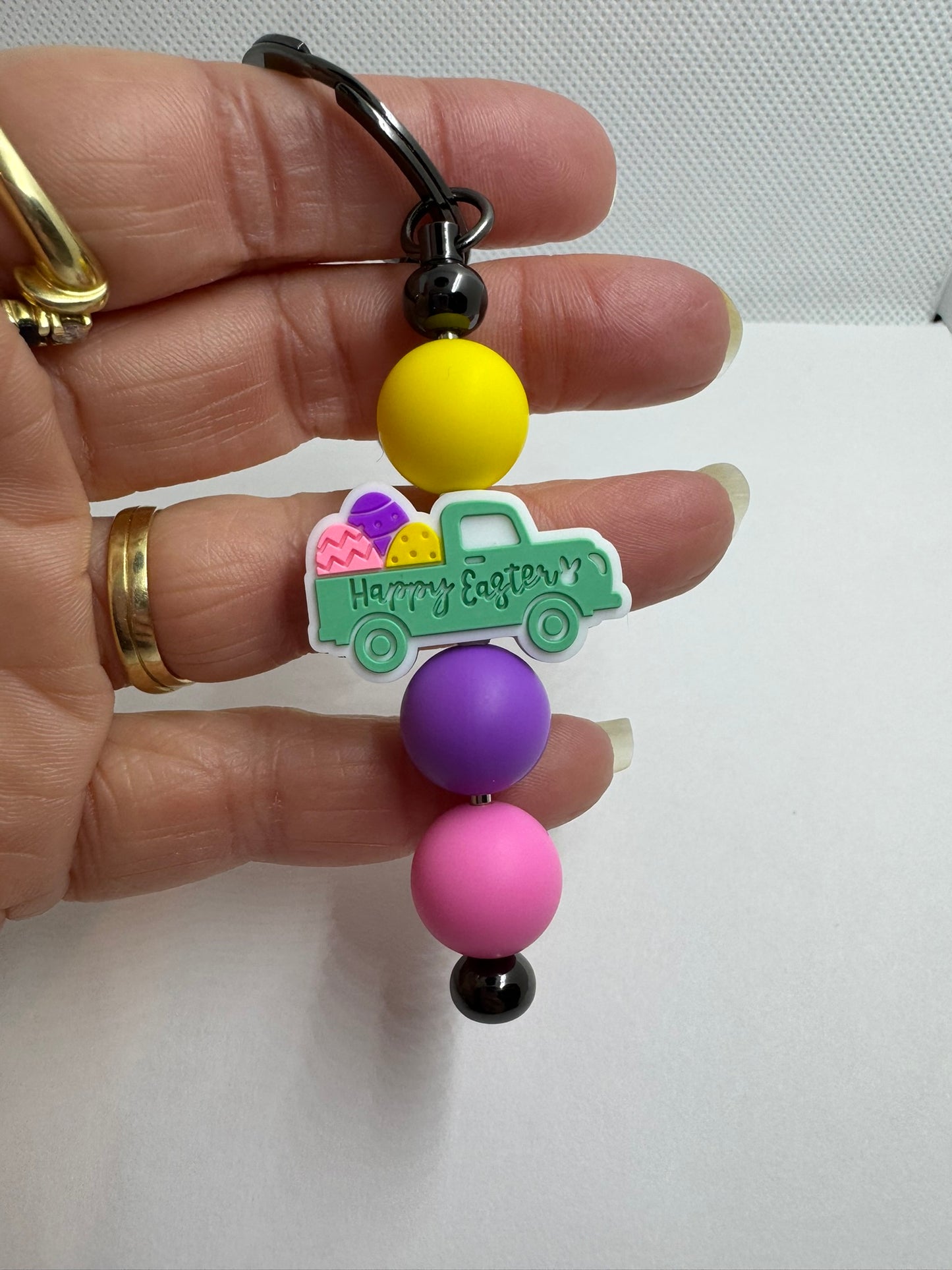 Happy Easter Silicone Bead Keychain