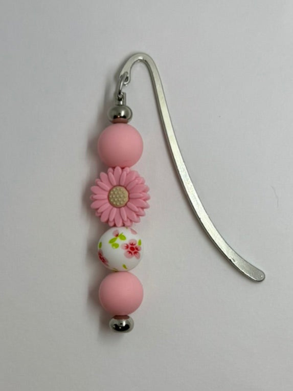 Pink Daisy Bookmark, Reading Accessory, Beaded Metal Bookmark