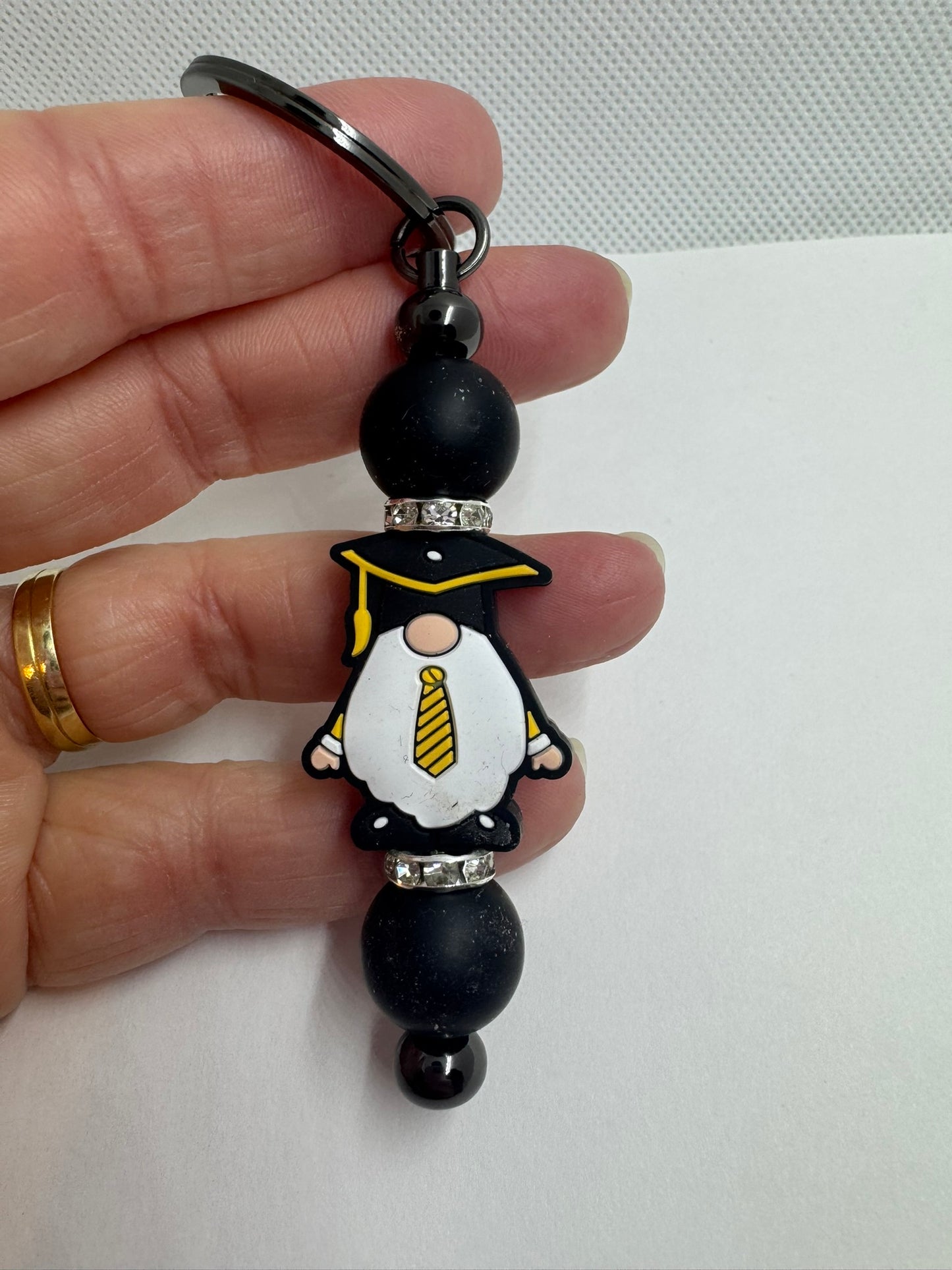 Graduation Gnome Keychain Silicone Bead Keychain