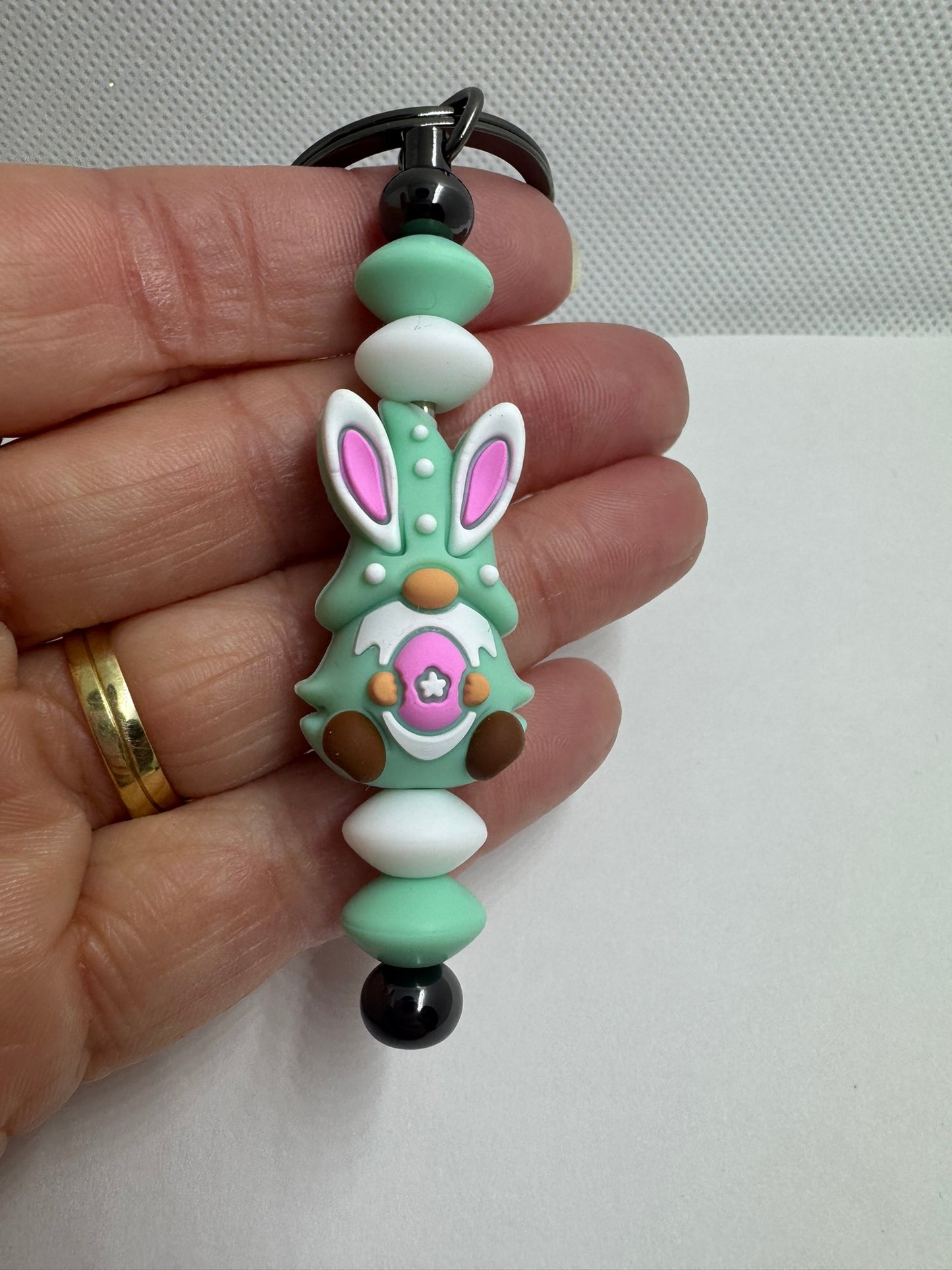 Easter Silicone Bead Keychain Green Gnome Bunny Rabbit