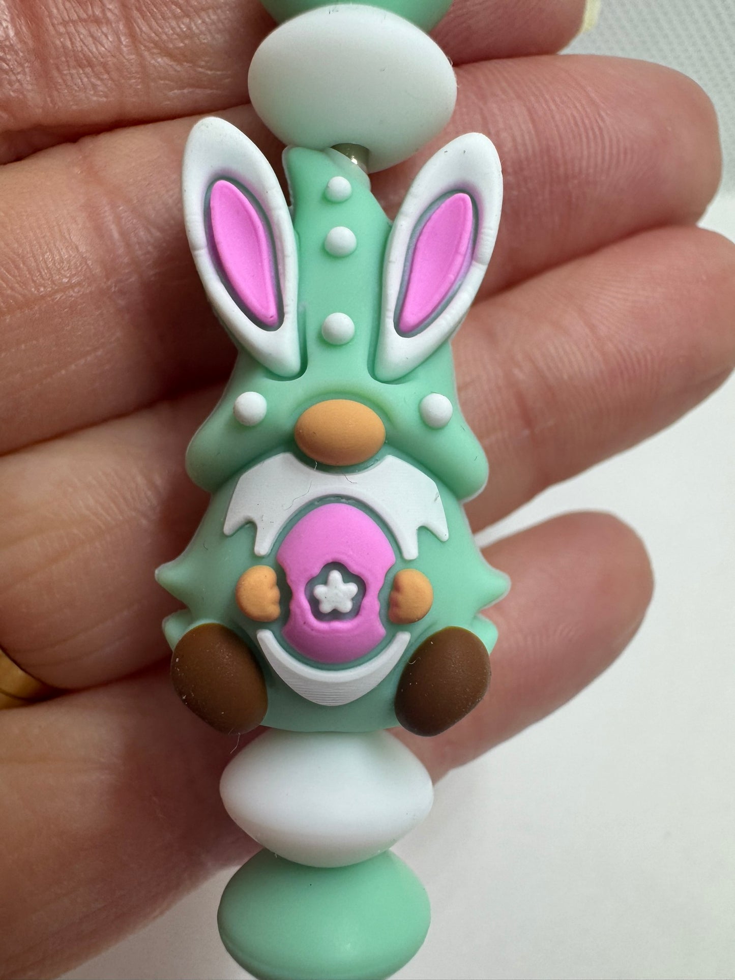 Easter Silicone Bead Keychain Green Gnome Bunny Rabbit