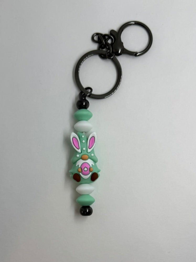 Easter Silicone Bead Keychain Green Gnome Bunny Rabbit