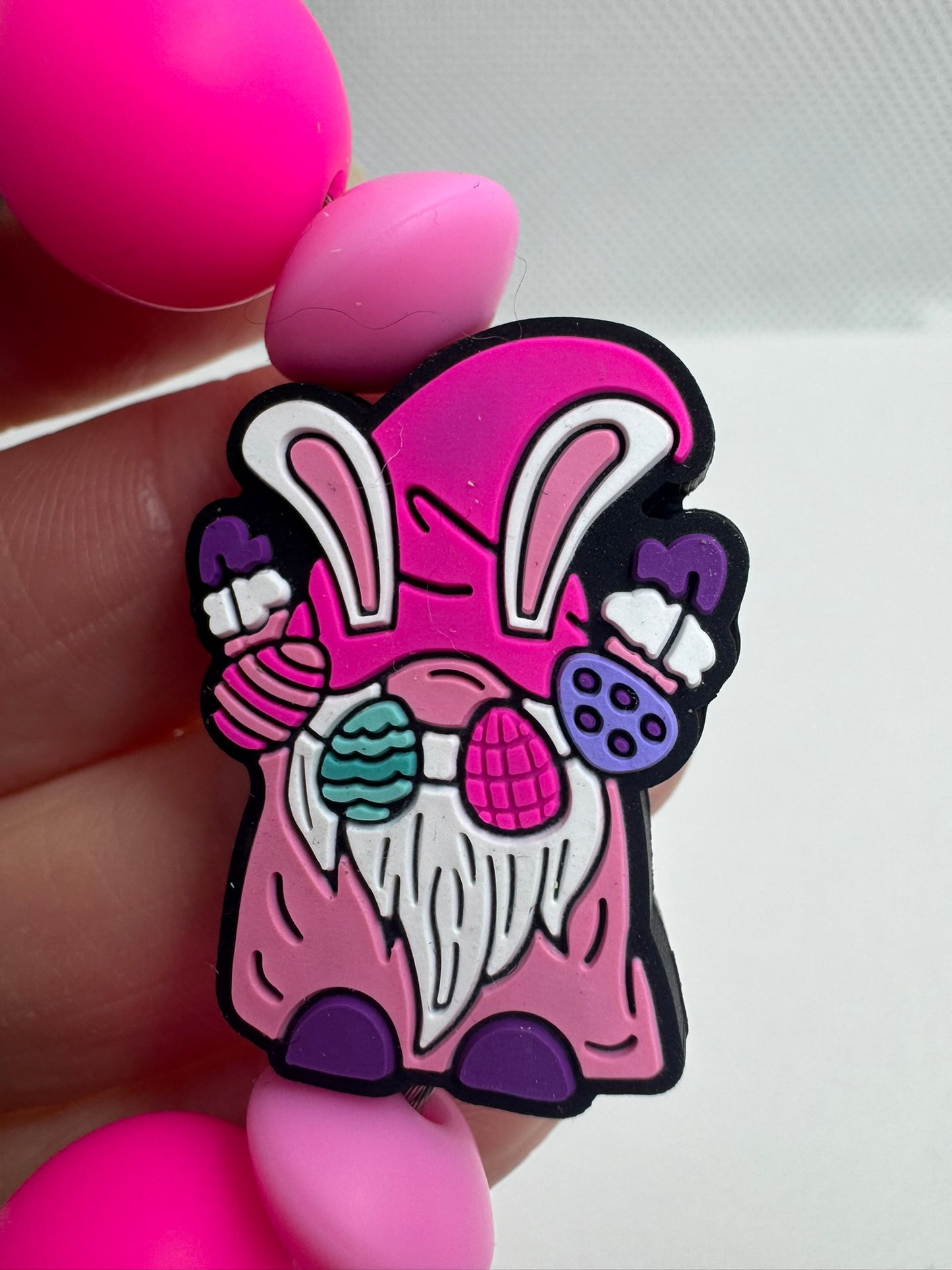 Easter Bunny Gnome Cup Charm Pink Purple Green