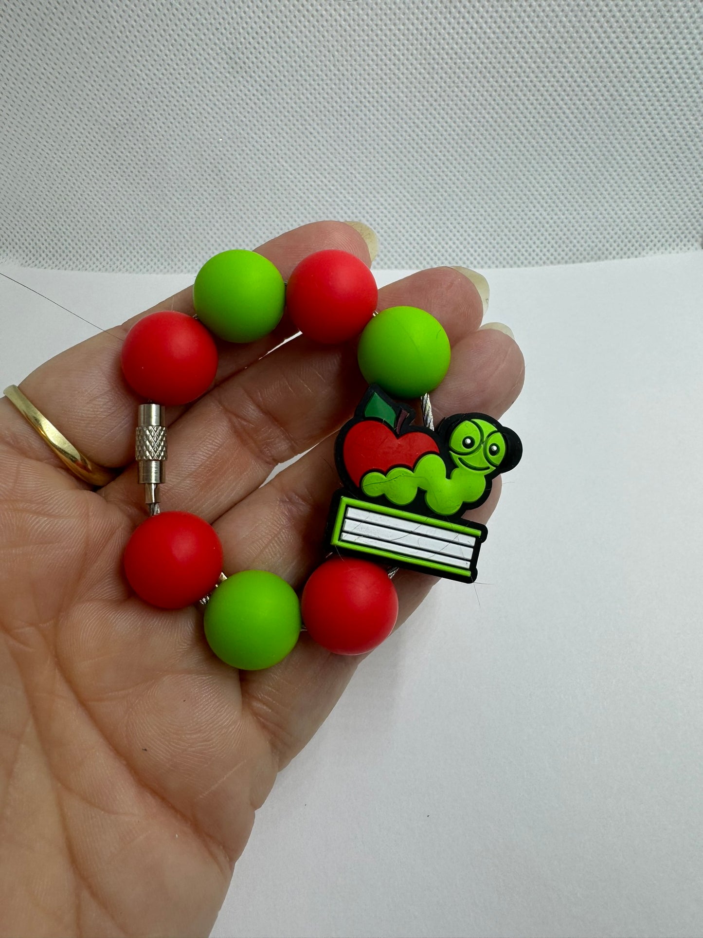 Red Green Apple Book Worm Cup Charm