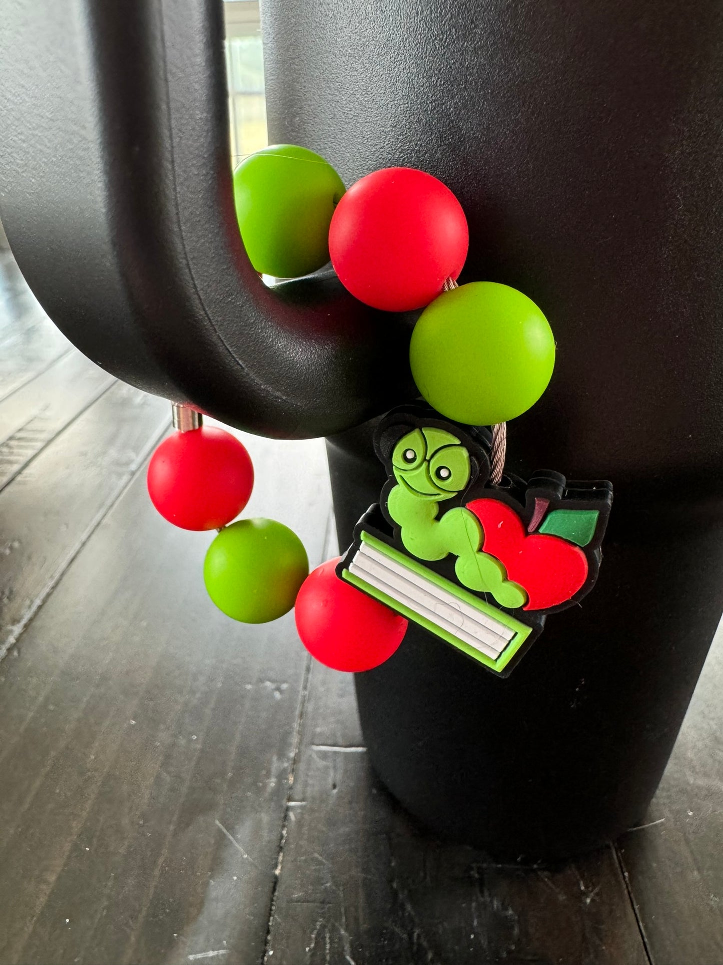 Red Green Apple Book Worm Cup Charm