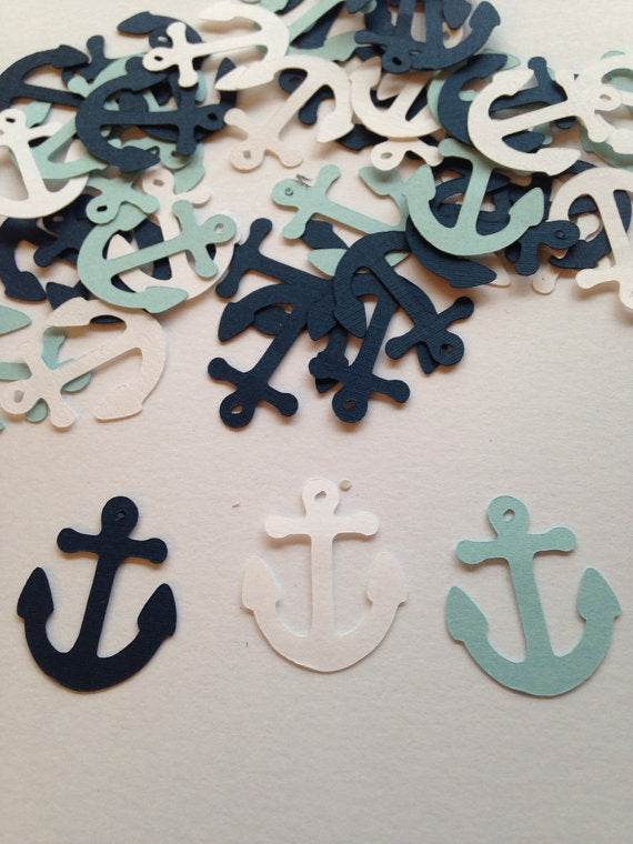 Light Blue White Navy Anchor Confetti