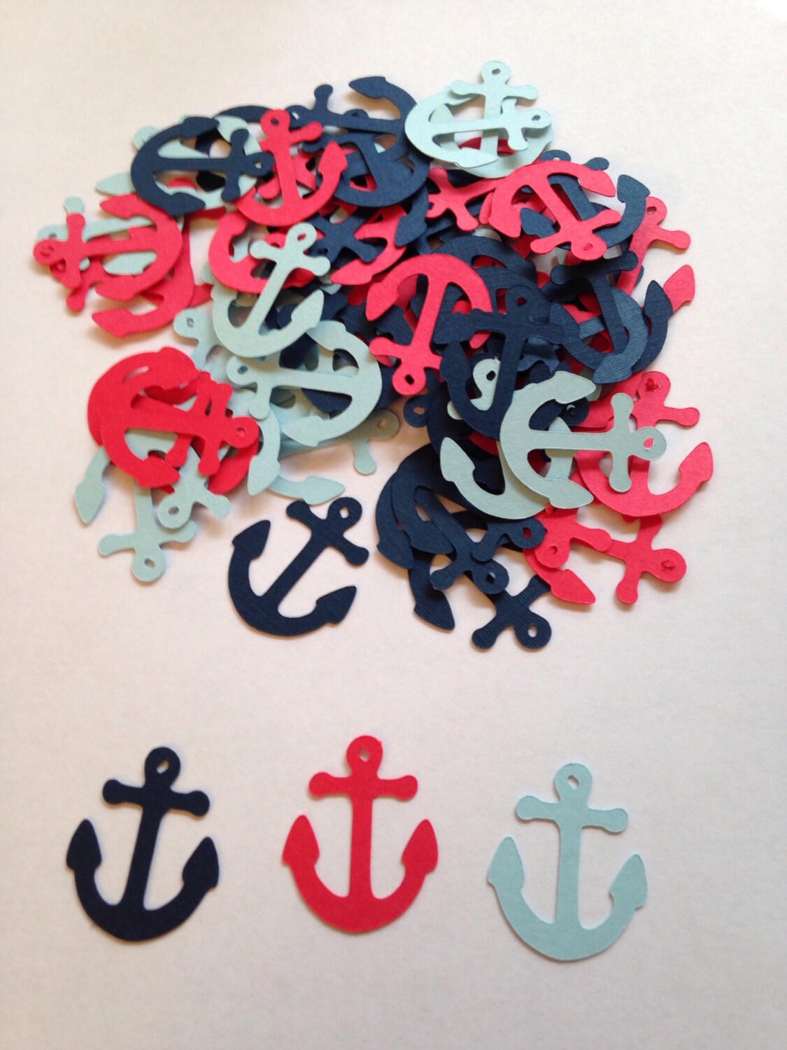 Navy Red Light Blue Anchor Confetti | 100 Count 1 Inch Nautical Die Cuts | Baby Shower Table Scatter