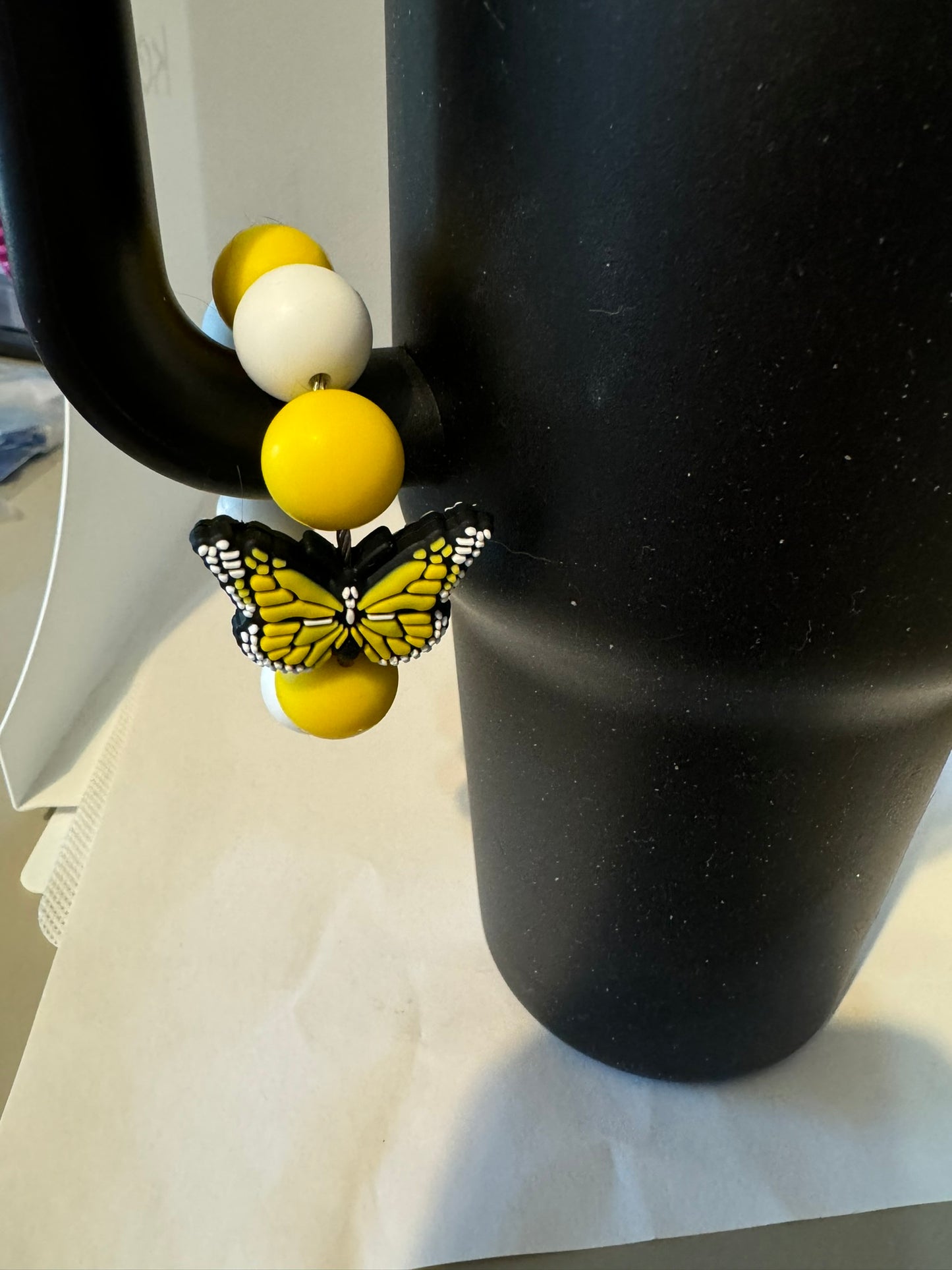 Yellow White Butterfly Cup Charm